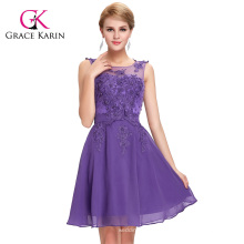 Grace Karin Newest Sleeveless Crew Neck Chiffon Short Purple Evening Dress 2016 GK000063-6